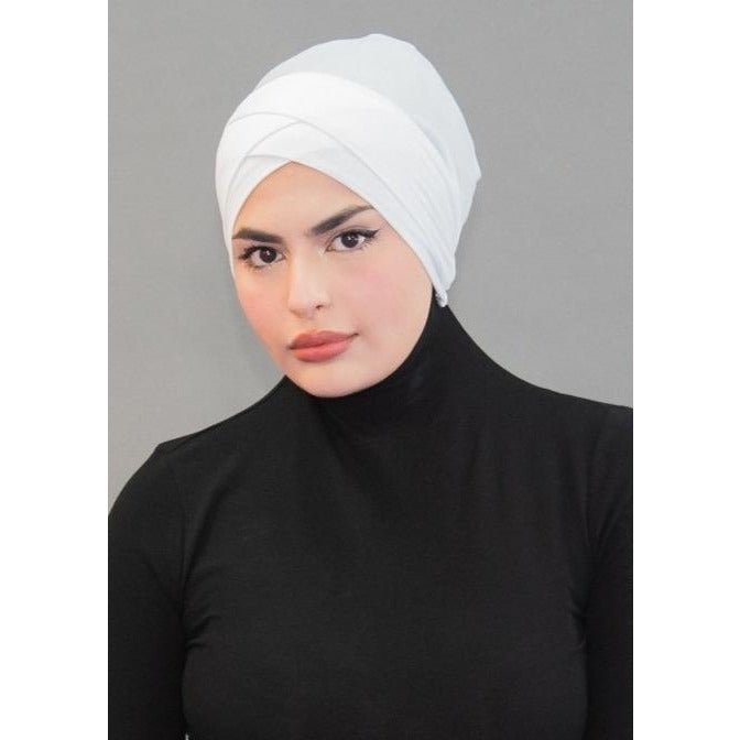 Criss Cross Cap- Snowy White - Modestia Collection is a Detroit scarf based brand with a curated for Detroiter's and to the eclectic style of scarf lovers around the globe.