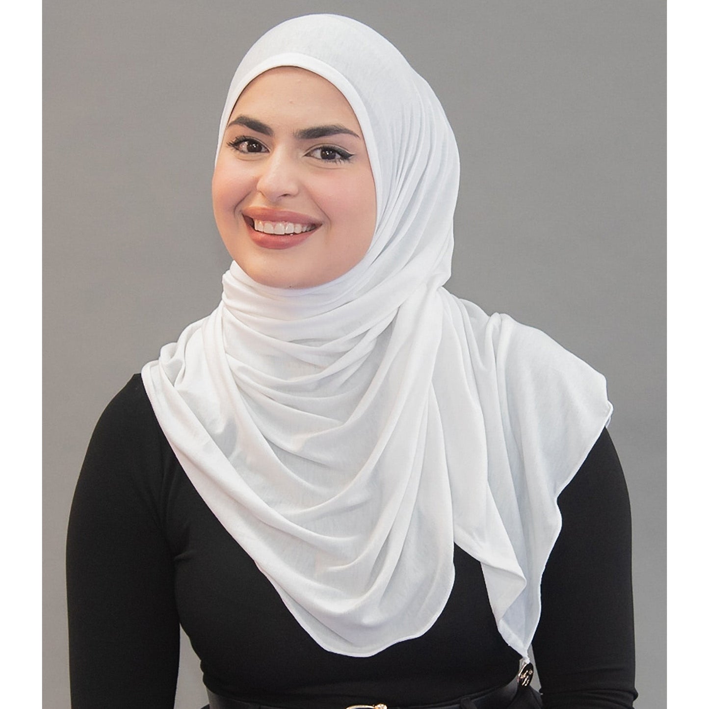 One Step Jersey Hijabs- White Avalanche - Modestia Collection is a Detroit scarf based brand with a curated for Detroiter's and to the eclectic style of scarf lovers around the globe.