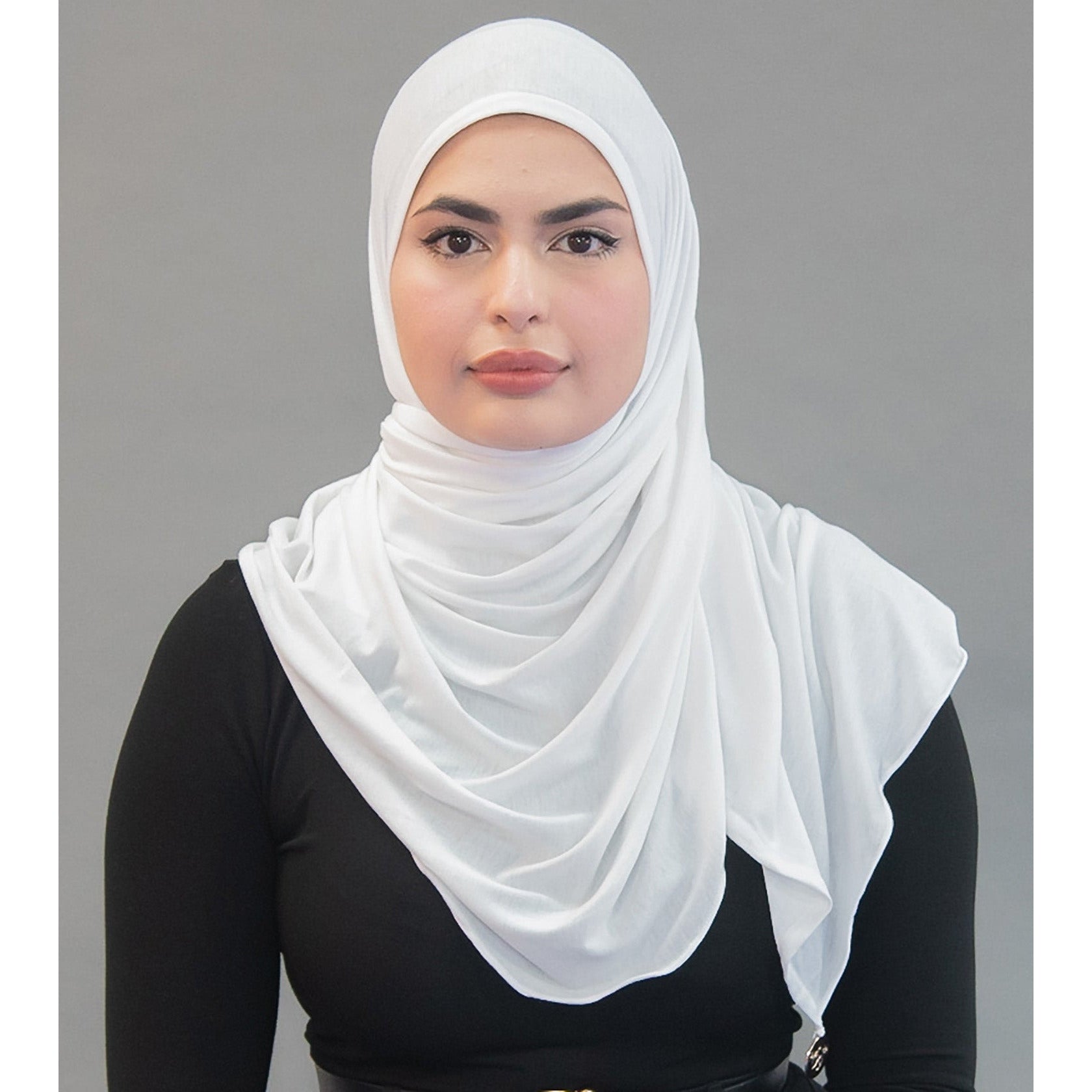 One Step Jersey Hijabs- White Avalanche - Modestia Collection is a Detroit scarf based brand with a curated for Detroiter's and to the eclectic style of scarf lovers around the globe.