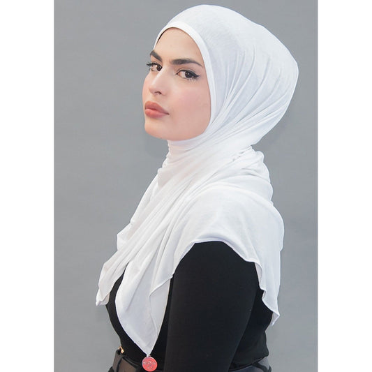 One Step Jersey Hijabs- White Avalanche - Modestia Collection is a Detroit scarf based brand with a curated for Detroiter's and to the eclectic style of scarf lovers around the globe.