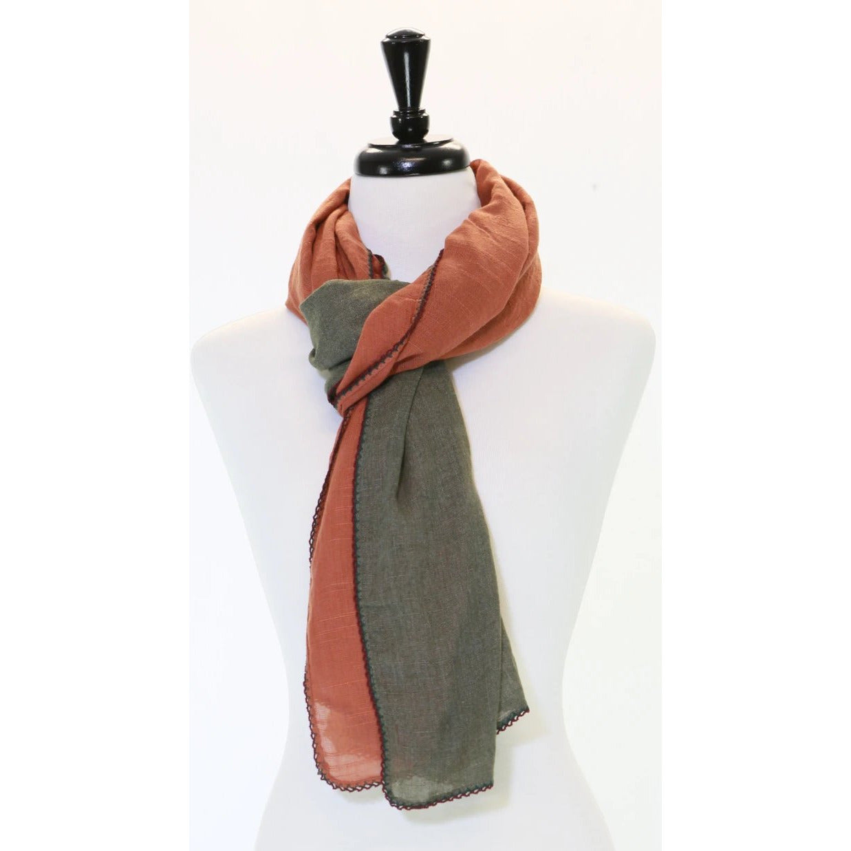 Color Block - Burnt Orange and Olive - Modestia Collection is a Detroit scarf based brand with a curated for Detroiter's and to the eclectic style of scarf lovers around the globe.