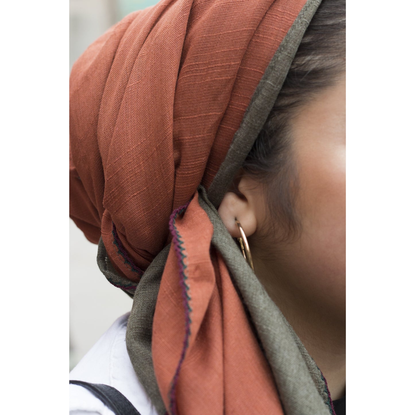Color Block - Burnt Orange and Olive - Modestia Collection is a Detroit scarf based brand with a curated for Detroiter's and to the eclectic style of scarf lovers around the globe.