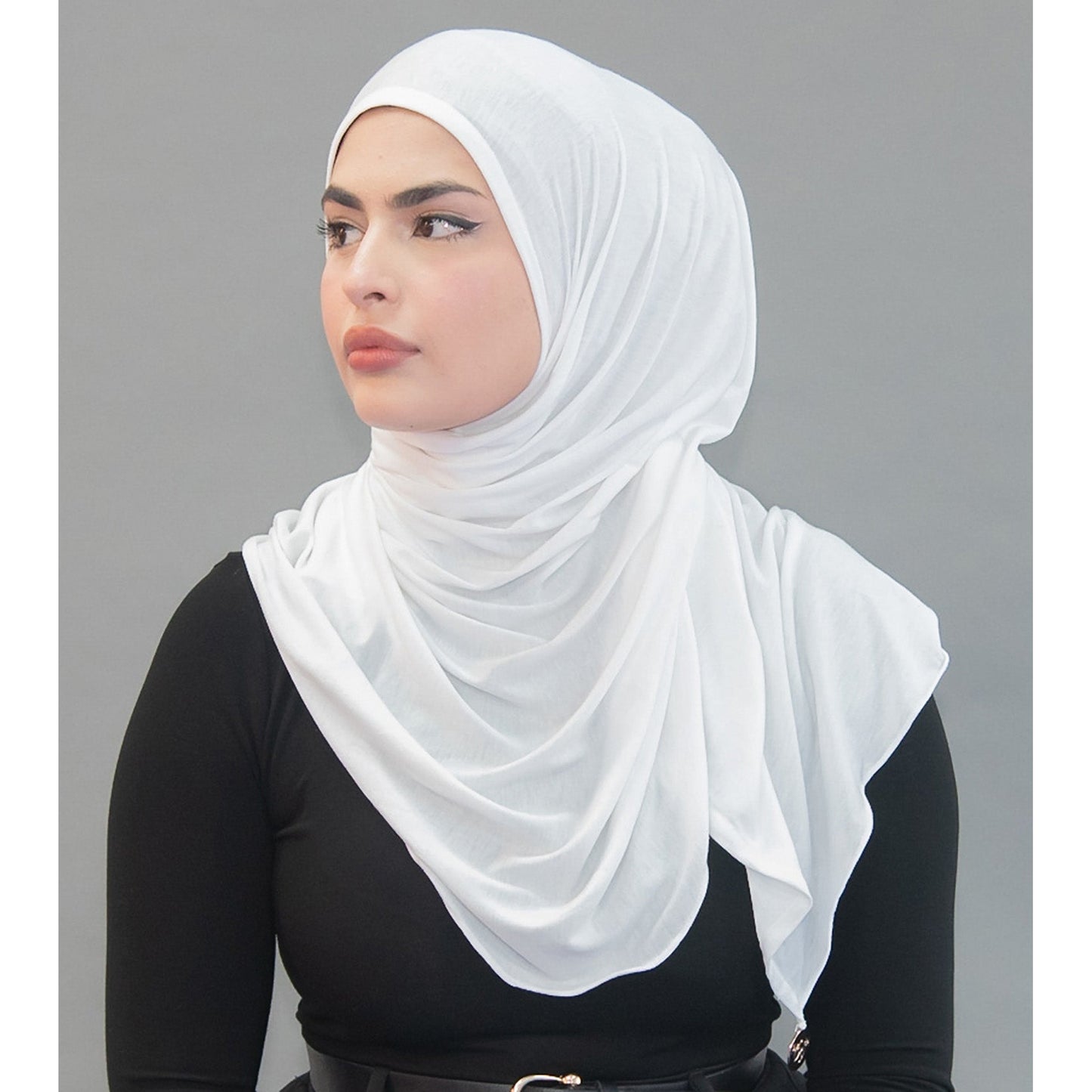 One Step Jersey Hijabs- White Avalanche - Modestia Collection is a Detroit scarf based brand with a curated for Detroiter's and to the eclectic style of scarf lovers around the globe.