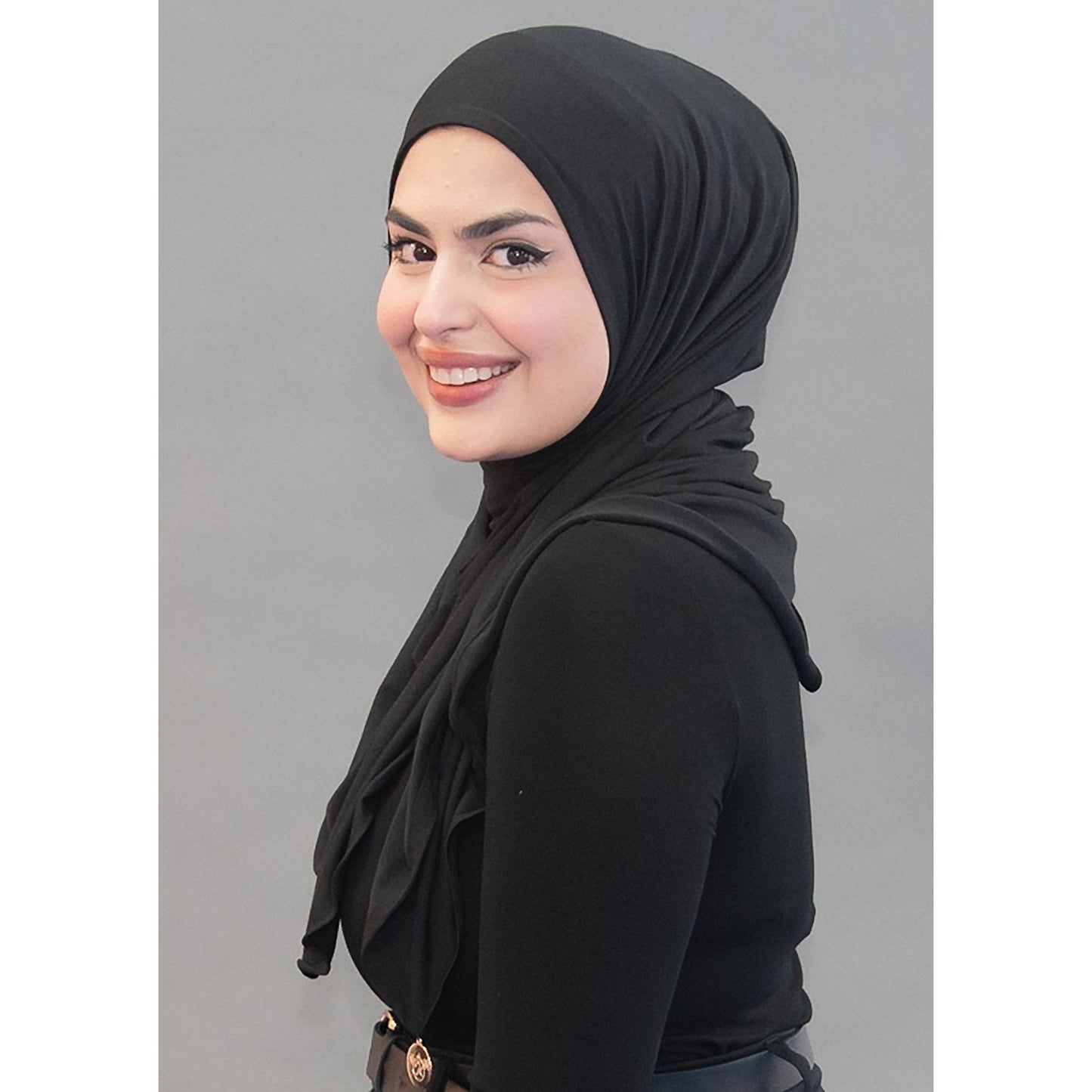 One Step Jersey Hijabs - Midnight Black - Modestia Collection is a Detroit scarf based brand with a curated for Detroiter's and to the eclectic style of scarf lovers around the globe.