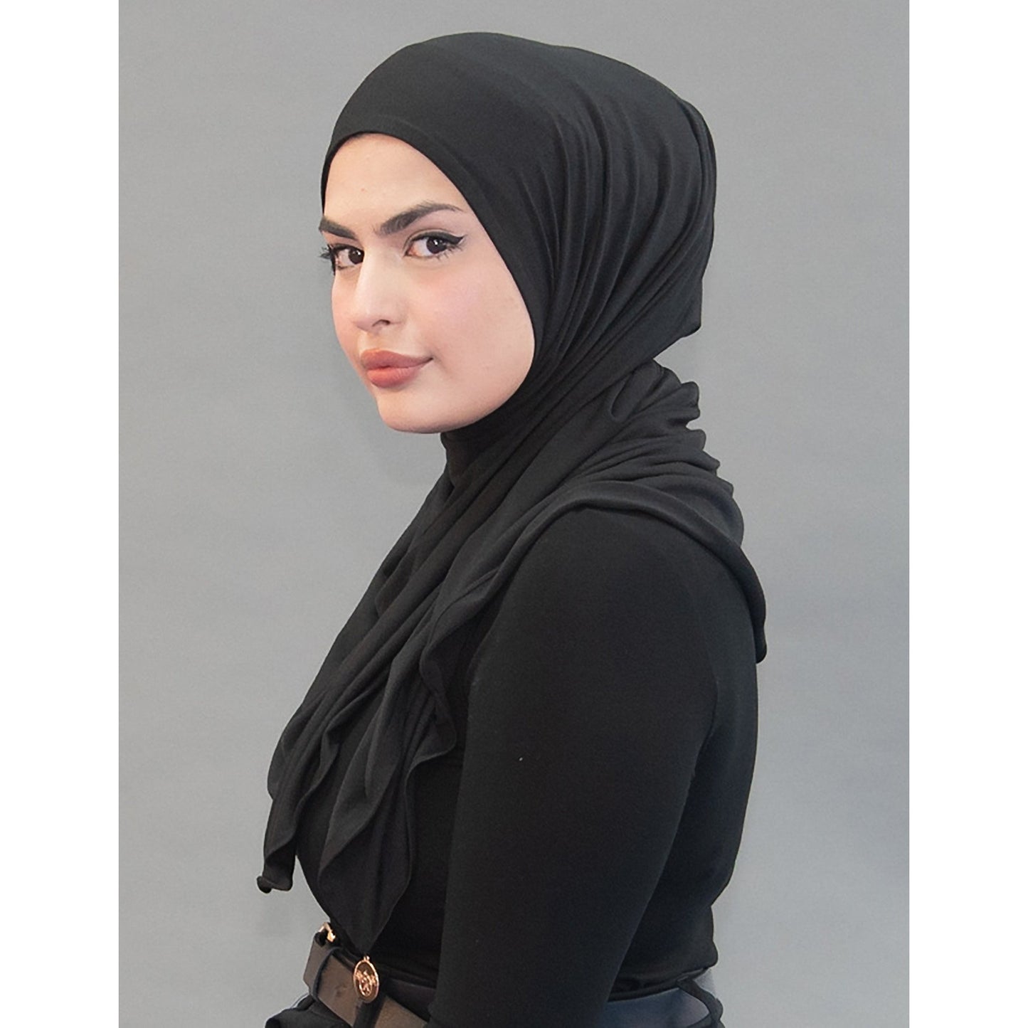 One Step Jersey Hijabs - Midnight Black - Modestia Collection is a Detroit scarf based brand with a curated for Detroiter's and to the eclectic style of scarf lovers around the globe.
